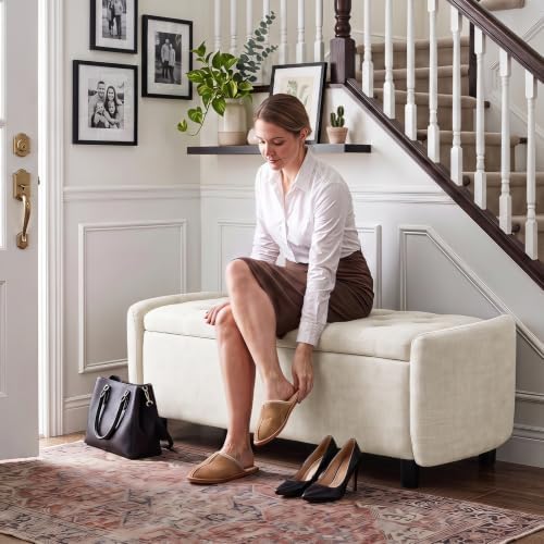 Furniliving 46.5‘’ Chenille Storage Bench, Button-Tufted Upholstered Storage ...