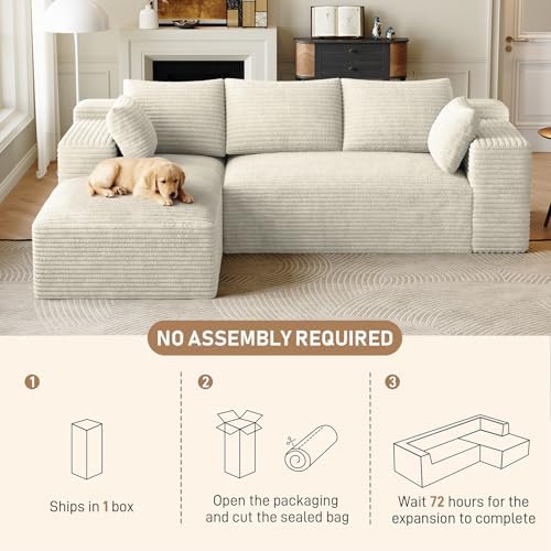 ONEMMLION 96" L-Shaped Cloud Couch Sofa with Chaise, Beige White | Cordu...