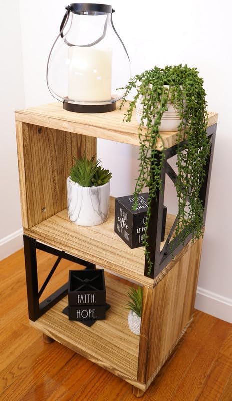 Premium Home 30” Tall Wood Side Table, Narrow End Table with Open Shelf, Natu...