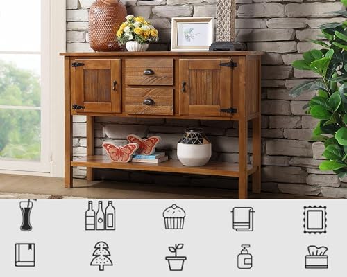 LKTART Solid Wood Sideboard Buffet Cabinet with Storage Drawers and Shelf