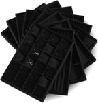 Velvet Necklace Display Tray, Stackable 24 Grid Insert Pendant Necklaces Storage Holder Plate, Jewelry Retail Countertop Organizer (Black)