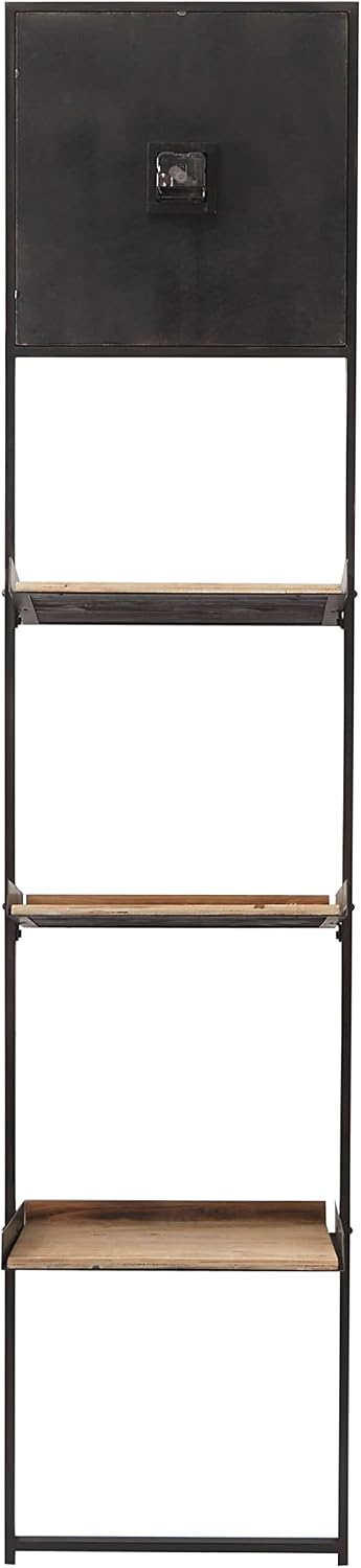 Deco 79 Wood 3 Shelves Wall Shelf with Clock, 16" x 10" x 72", Brown