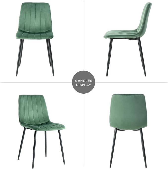 Dining Chairs Set of 6, Modern Kitchen Dining Room Chairs, Ergonomic Velvet Dining Chair Upholstered Cushion Seat and Sturdy Metal Legs(Green)
