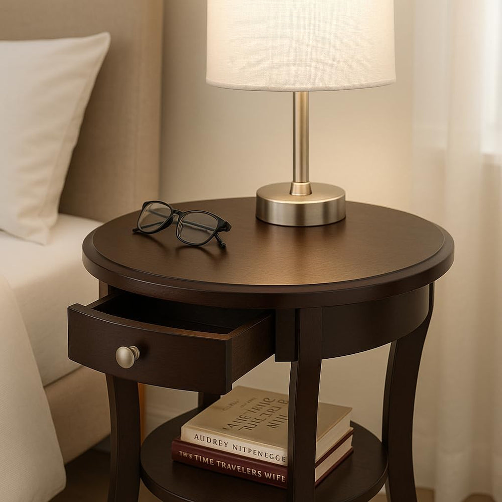 Casafoyer Wood Sasha Accent Table, 20" Round Top, 27" High, Solid W...