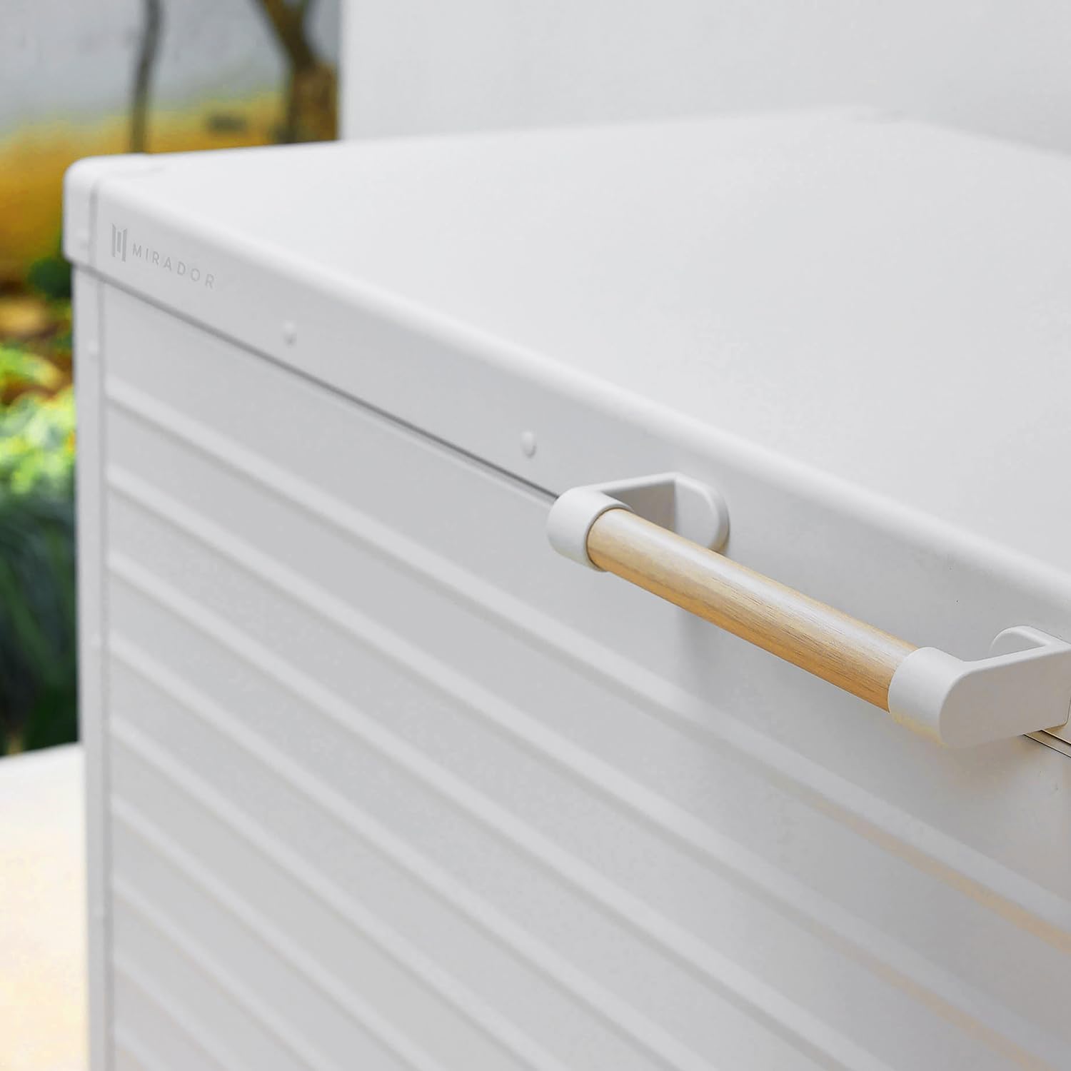 MIRADOR 175 Gallon Outdoor Storage Box Waterproof with Wheels, Metal Deck Box for Patio Furniture, Garden Tools, Outdoor Cushion, Latte