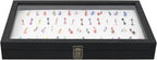 MOOCA Body Jewelry Display Tempered Glass Case with 54 Clips, Black Velvet | Jewelry display case with a tempered-glass lid and 54-clip pad organizes belly rings, tongue rings, and barbells.