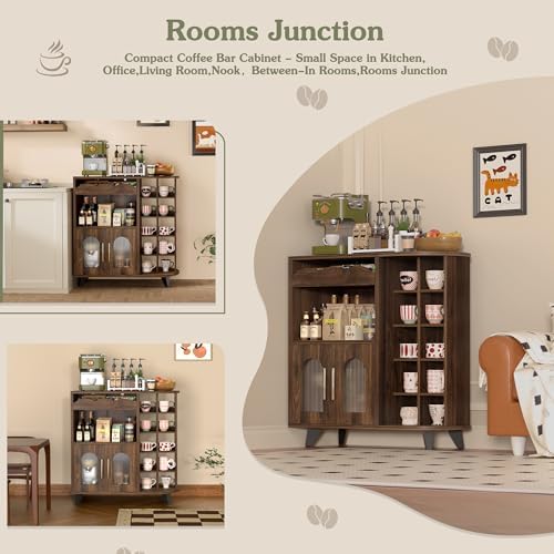 VINAEMO Coffee Bar Cabinet with 24-Cup Display, Large Drawer & Storage,Mo...
