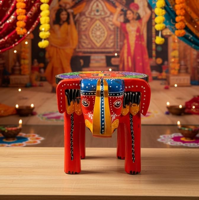 End Table, Handmade Wooden Elephant Side Table, Small Round End Table, Nights...