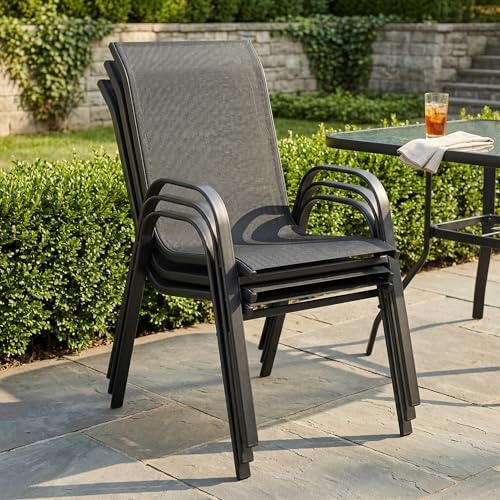 VICLLAX Round Outdoor Patio Dining Set for 4, Metal Slatted Patio Table with ...