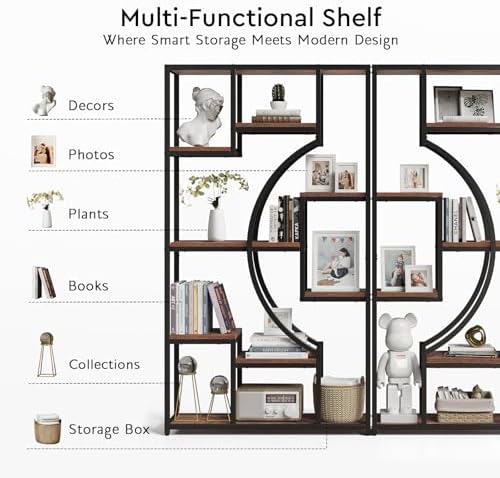 HolliWill 70.8" Tall Bookshelf Set of 2, 79" Wide Geometric Display...