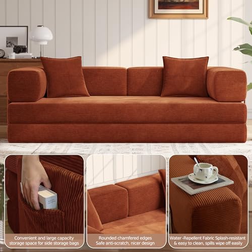 MoonSpeak 78.8'' Futon Sofa Bed, Couches for Living Room | Corduroy C...