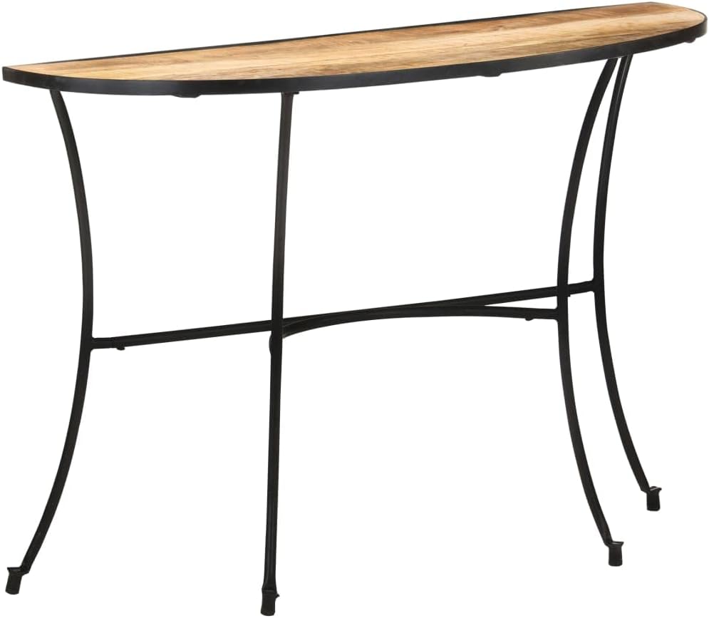 Industrial Style Mango Wood Side Table with Black Steel Legs, Solid Mango Woo...