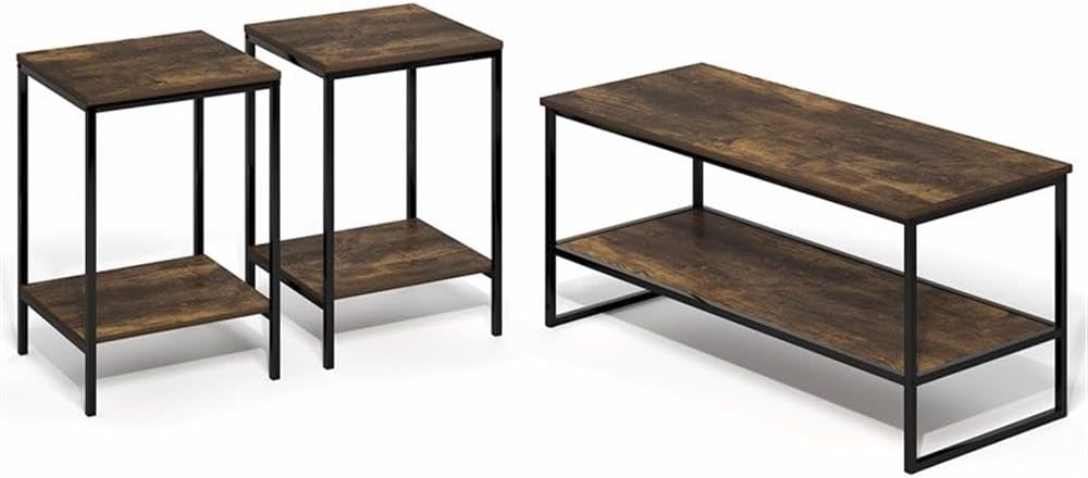 Pemberly Row 3-Piece 2-Tier Coffee Table Set, Amber Pine Finish, Engineered W...