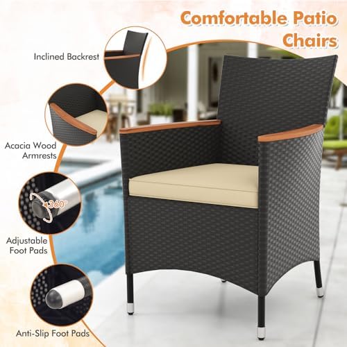 Tangkula 5 Pieces Rattan Outdoor Dining Set for 4, Outdoor Acacia Wood Table ...