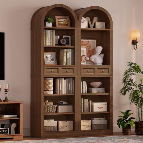 RALGEND Arched Bookshelf, 73" Tall Narrow Arch Bookcase with Drawer, 6-T...