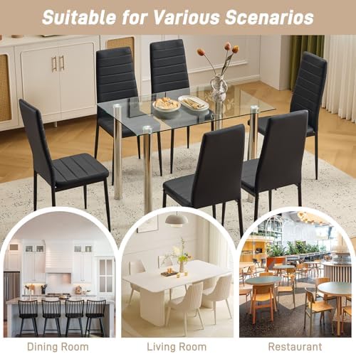 Karl home Dining Chairs Set of 6, PU Leather & High Back, Black