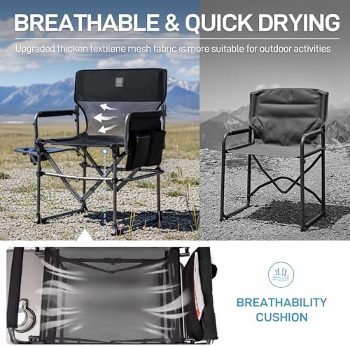 EVER ADVANCED Camping Directors' Chair with Side Table, Portable Folding ...