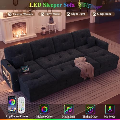 107'' LED U-Shaped Sectional Couch for Living Room, Sleeper Sofa Bed,...