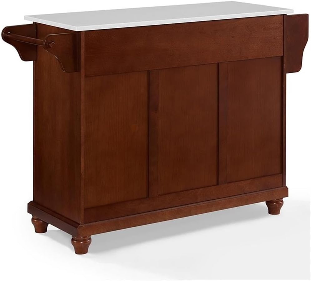 Pemberly Row Modern Wood Granite Top Kitchen Island in Mahogany