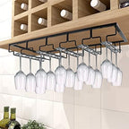 MOCOUM Wine Glasses Rack Under Cabinet Stemware Rack,Wine Glass Hanger Rack Wire Wine Glass Holder Storage Hanger for Cabinet Kitchen Bar (Black, 6 Rows 1 Pack)