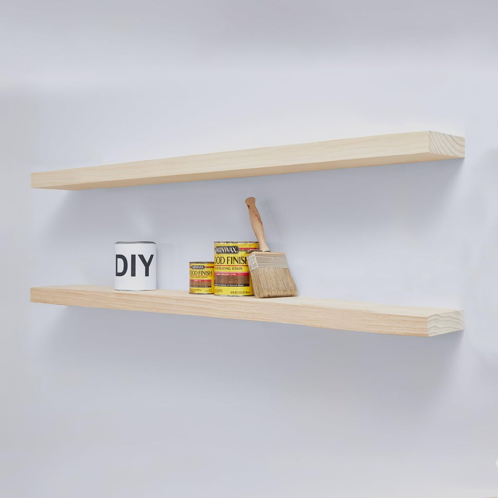 Homeforia Wood 48 inch Floating Shelf, High End Solid Natural Wood 48inch Floating Shelves for Wall Mounted, Unfinished Wooden Large Floating Shelves, Heavy Duty Bracket, 48 X 6.5 X 1.75 in, Set of 2
