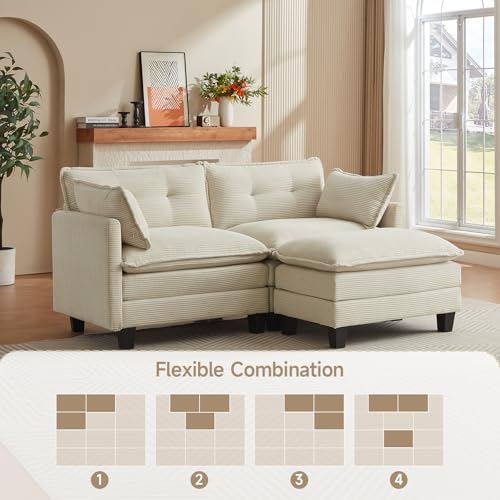 Amsleekey 76.5" L-Shaped Modular Sectional Sofa, Beige Corduroy | Cloud ...