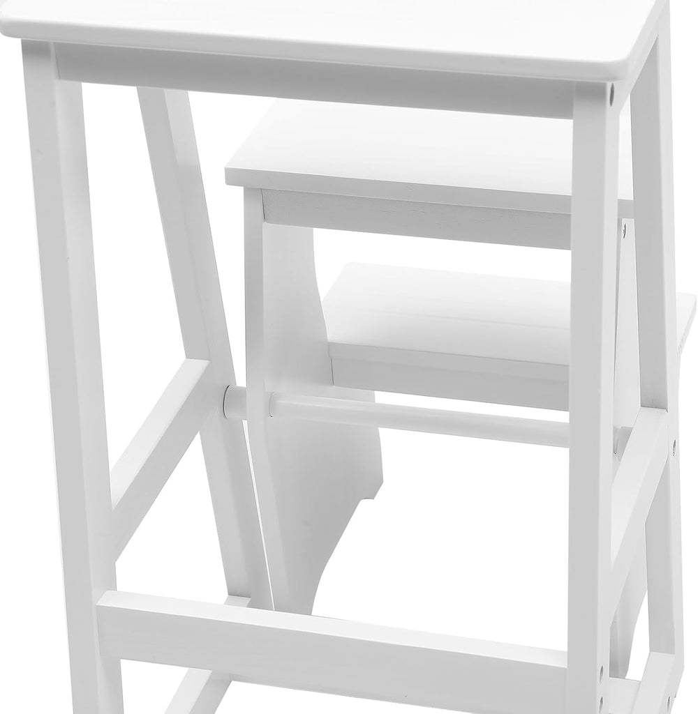 Wooden Folding Library Ladder Chair, 3-Step Multifunctional Step Stool, Displ...