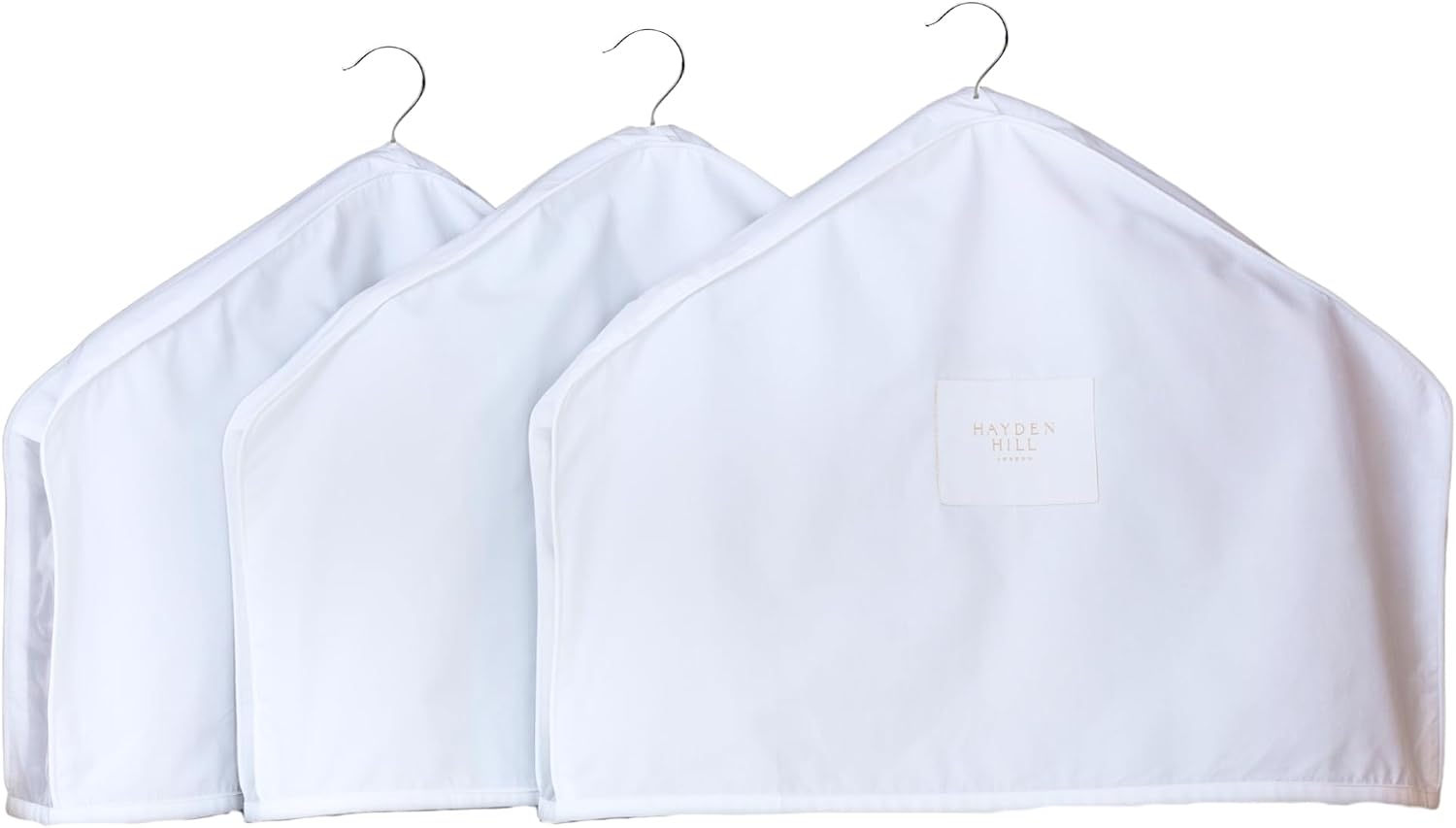 Hayden Hill Organic Cotton Shoulder Covers for Hanging Clothes, Set of 3 | Dust Covers for Jackets, Coats and Dresses, Clothing Shoulder Covers For Closet, Certified Carbon Neutral, White
