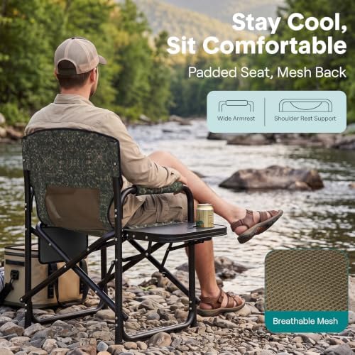 SereneLife Portable Director Chair, Folding Camping Chair with Side Table, Cu...