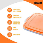 8L/16L BBQ Prep Tub with Cutting Board, Lid & Complimentary Mitts/Gloves – Collapsible Bucket for BBQ, Marinade, Picnic, Camping, Meat Prep – Orange/Black (Orange, Large)