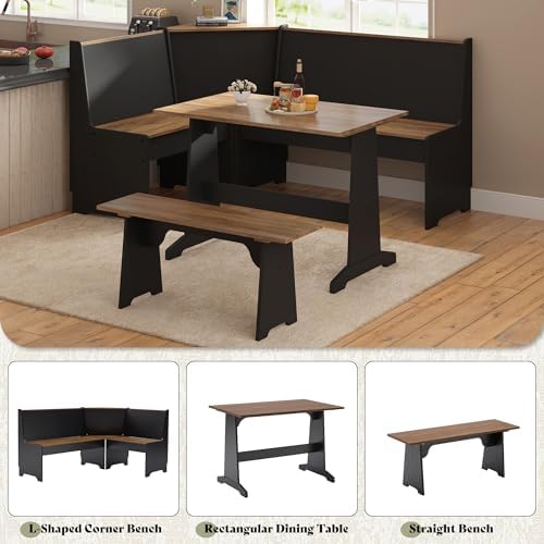 AMERLIFE 3-Piece Corner Dining Set with Hidden Storage, Black Oak