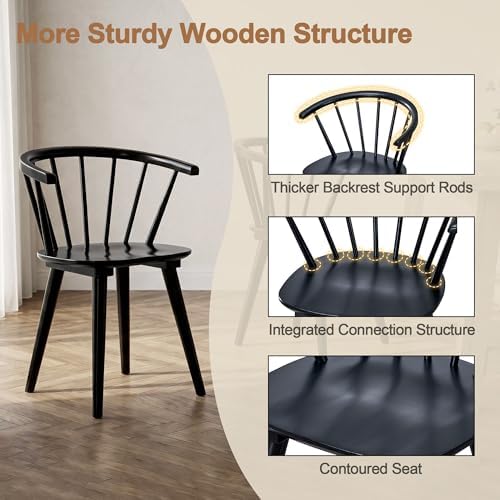 DUHOME Wooden Black Dining Chairs Set of 4,Windsor Dining Room Chairs