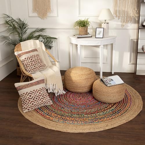 · REDEARTH · Jute Pouf Ottoman - Circular Boho Foot Stool - Jute Natural | Ju...