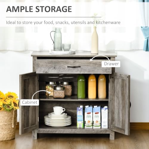 HOMCOM Farmhouse Sideboard Buffet Cabinet Barn Door Gray