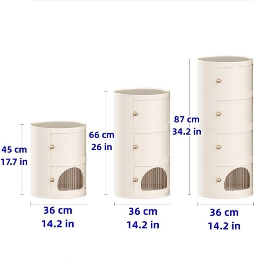 Round Storage Cabinet with Removable Transparent Panel ABS Plastic Nightstand...