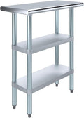 AmGood Stainless Steel Work Table with 2 Shelves | NSF | Metal Utility Table (30" Long x 14" Deep)