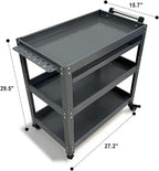 Metal 3 Tier Rolling Tool Cart with Drawer, Steel Utility Cart on Wheels, for Warehouse Garage Workshop