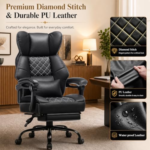 GTPLAYER Big&Tall Ergonomic Gaming Chair, Wide Spring Seat, Linkage Armre...
