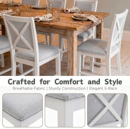 Farmhouse Dining Chairs Set of 2 Upholstered Kitchen Chairs with Cross Back A...