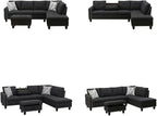 Sectional Couches for Living Room with Movable Chaise & Storage Ottoman - 97.5" Linen L Shaped Couches for Living Room Apartment, Home Modular Sectional Sofas with Cup Holder, Grey