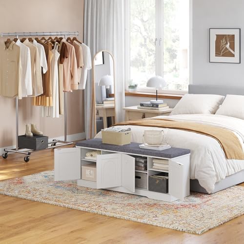 DINZI LVJ Shoe Storage Bench with Cushion, Door, White 47.2" LX17.7 H | ...
