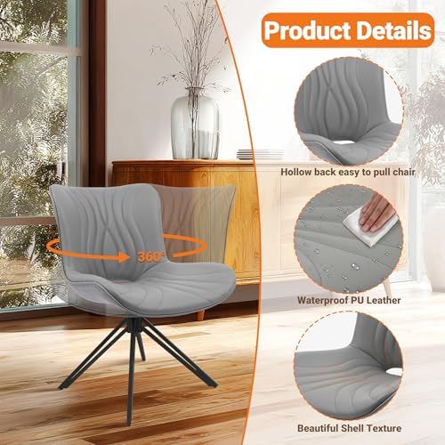 Dining Chairs Set of 4, Faux Leather Upholstered Swivel Chairs Gray