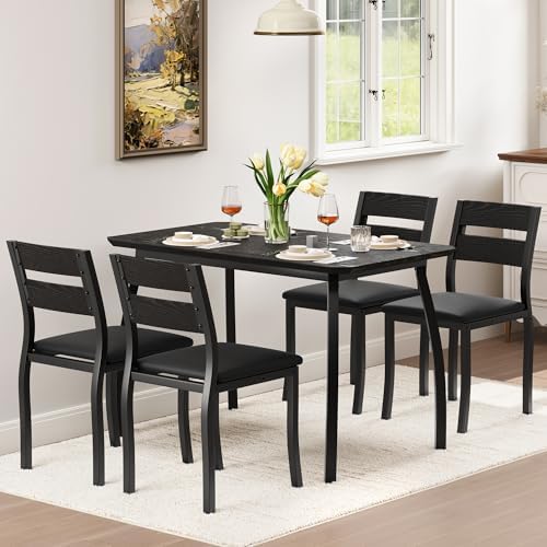 IDEALHOUSE Dining Table Set for 4 Modern Kitchen Table and Chairs Set with Ch...