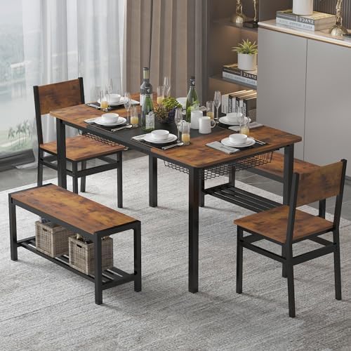 Dining Table Set for 4-6 with 2 Benches and 2 Chairs