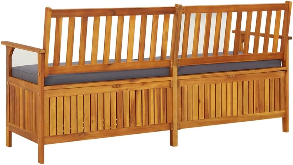 Storage Bench with Cushion 66.9" Solid Acacia Wood Outdoor Bench Seat Du...
