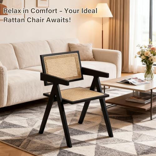 Furlide Rattan Dining Chairs Set of 2, Mid-Century Bamboo Armchairs