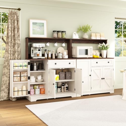 Wnutrees Farmhouse Coffee Bar Cabinet with Drawer, Kitchen Hutch Sideboard