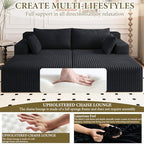 71" Oversized Double Chaise Lounges Indoor, Upholstered Corduroy Oversized Chaise Lounge Chair, Modern Sleeper Loveseat Chair Boneless Cloud Couch for Living Room Bedroom Reading (Black)