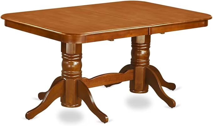 East West Furniture NANA9-SBR-W 9 Piece Kitchen Table & Chairs Set Includes a Rectangle Dining Room Table with Butterfly Leaf and 8 Solid Wood Seat Chairs, 40x78 Inch, Saddle Brown
