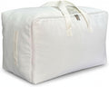 Soft Large Canvas Comforter Storage Bags with Four Carrying Handles and Clear Window, Closet Organizer for Clothing, Blankets Sheets Pillows and Bedding, 80L, White